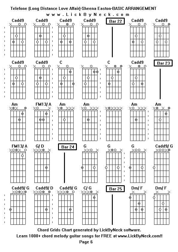 Chord Grids Chart of chord melody fingerstyle guitar song-Telefone (Long Distance Love Affair)-Sheena Easton-BASIC ARRANGEMENT,generated by LickByNeck software.